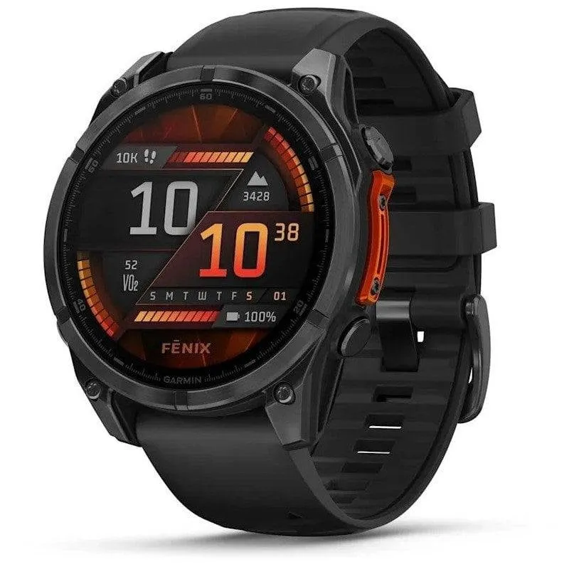 Garmin Fenix 8 Bluetooth GPS WiFi 47mm AMOLED Grigio Cinturino Nero Taglia Unica Resistente allʼAcqua 10ATM SpO2