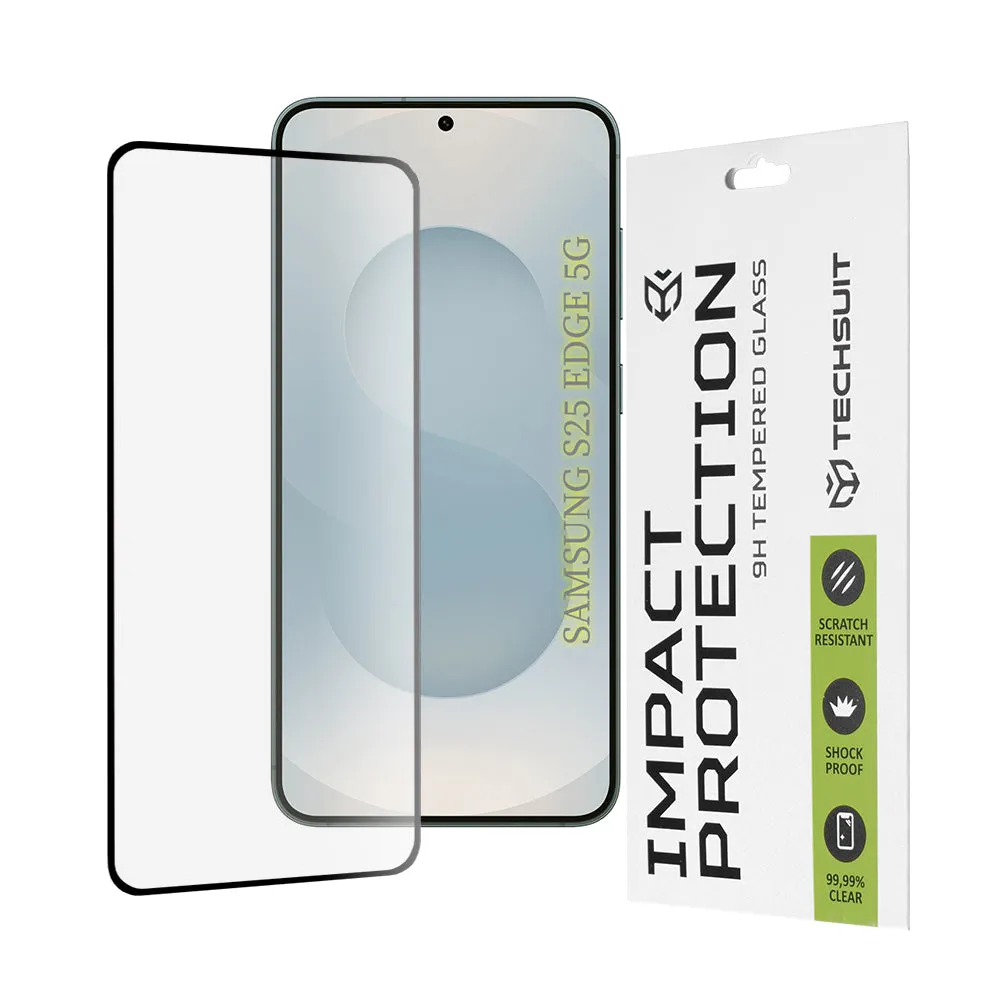 Pellicola Protettiva Schermo Techsuit per Samsung Galaxy S25 Edge S937, Vetro Temperato, Full Glue, 111D, Nero