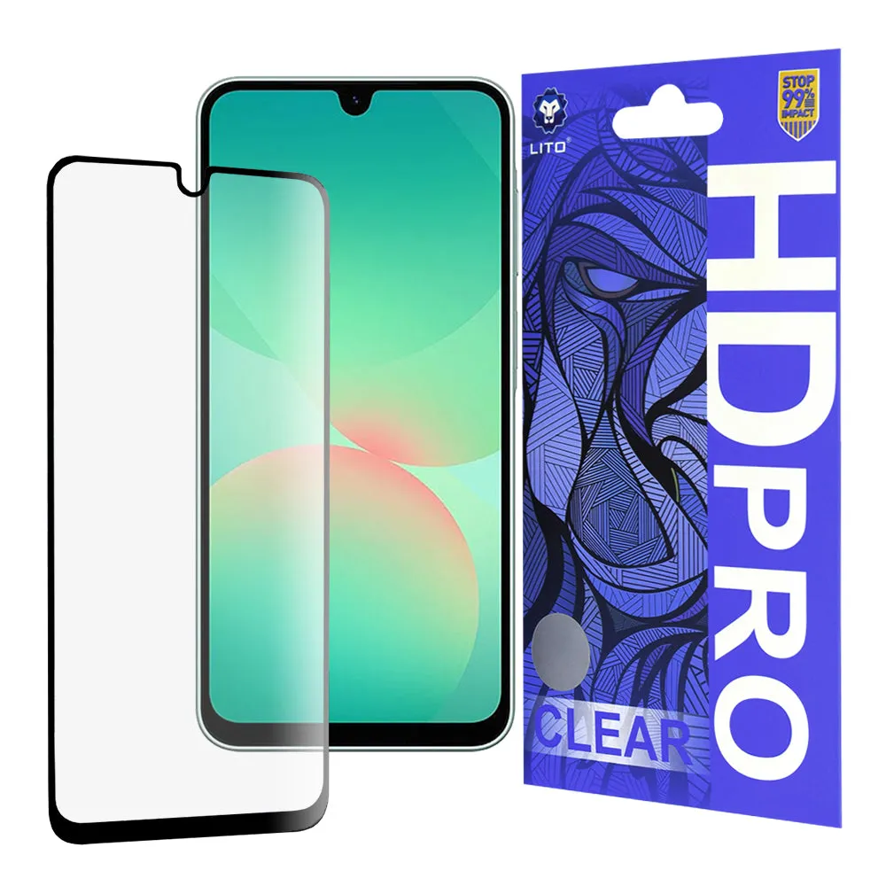 Pellicola protettiva per schermo Lito HD Pro Clear per Samsung Galaxy A26 A266, Vetro temperato, Colla completa, Nera