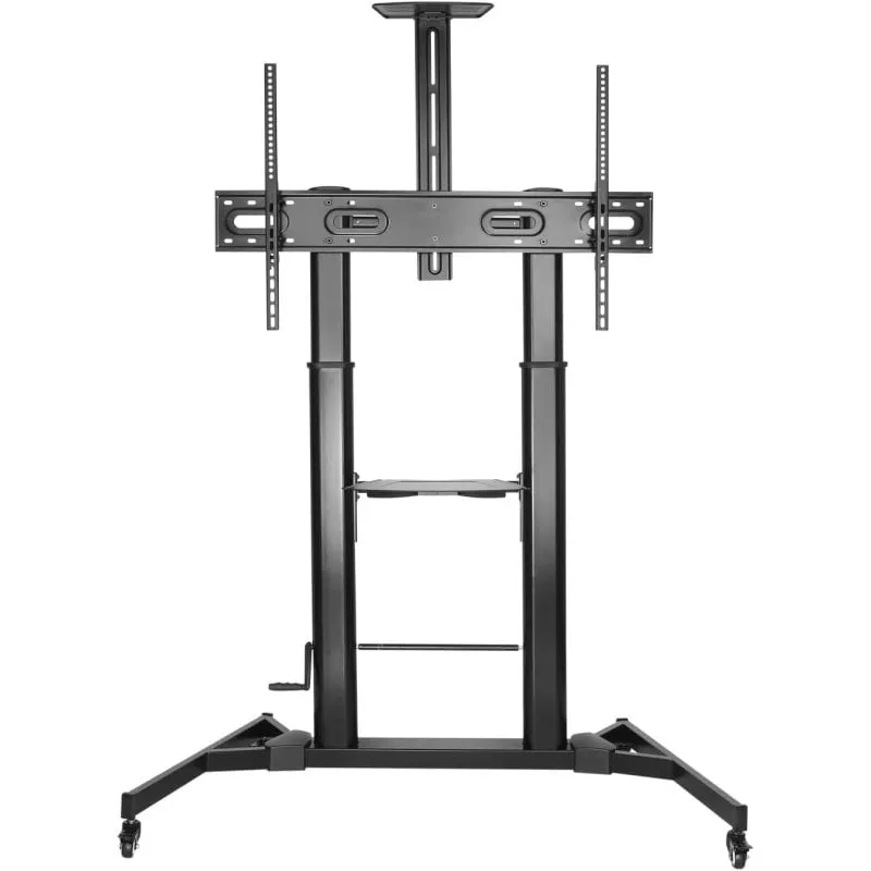 AISENS ECO Supporto da Pavimento con Ruote e Manovella, Vassoio DVD e Supporto per Fotocamera per Monitor/TV 100Kg da 60-100, Nero
