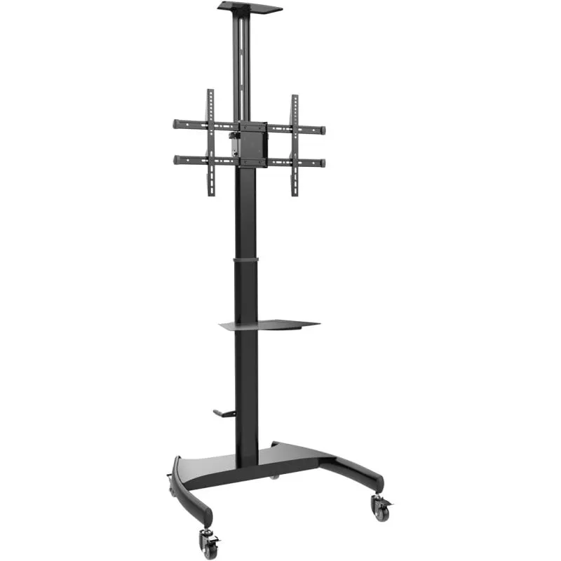 AISENS ECO Supporto da Pavimento con Ruote e Manovella, Vassoio DVD e Supporto per Fotocamera per Monitor/TV 50Kg da 37-70, Nero