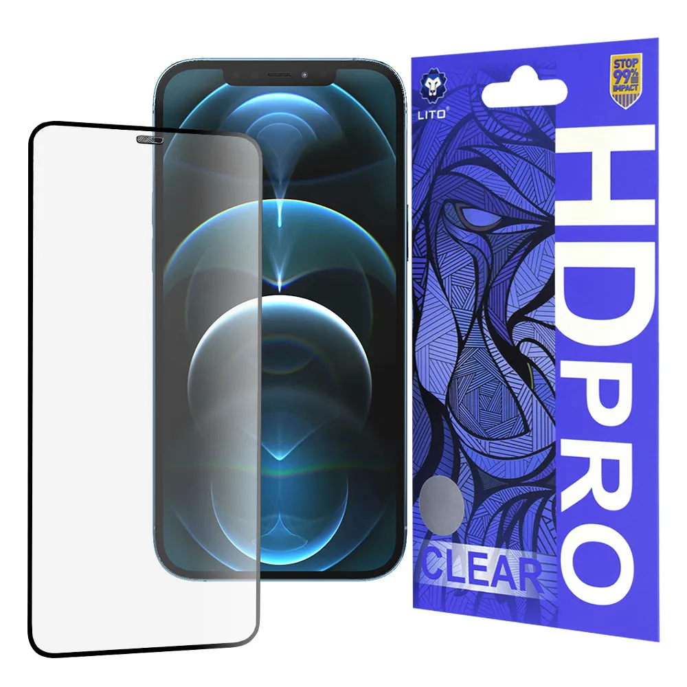 Pellicola protettiva per schermo Lito HD Pro Clear per Apple iPhone 12 Pro Max, Vetro temperato, Colla completa, Nera