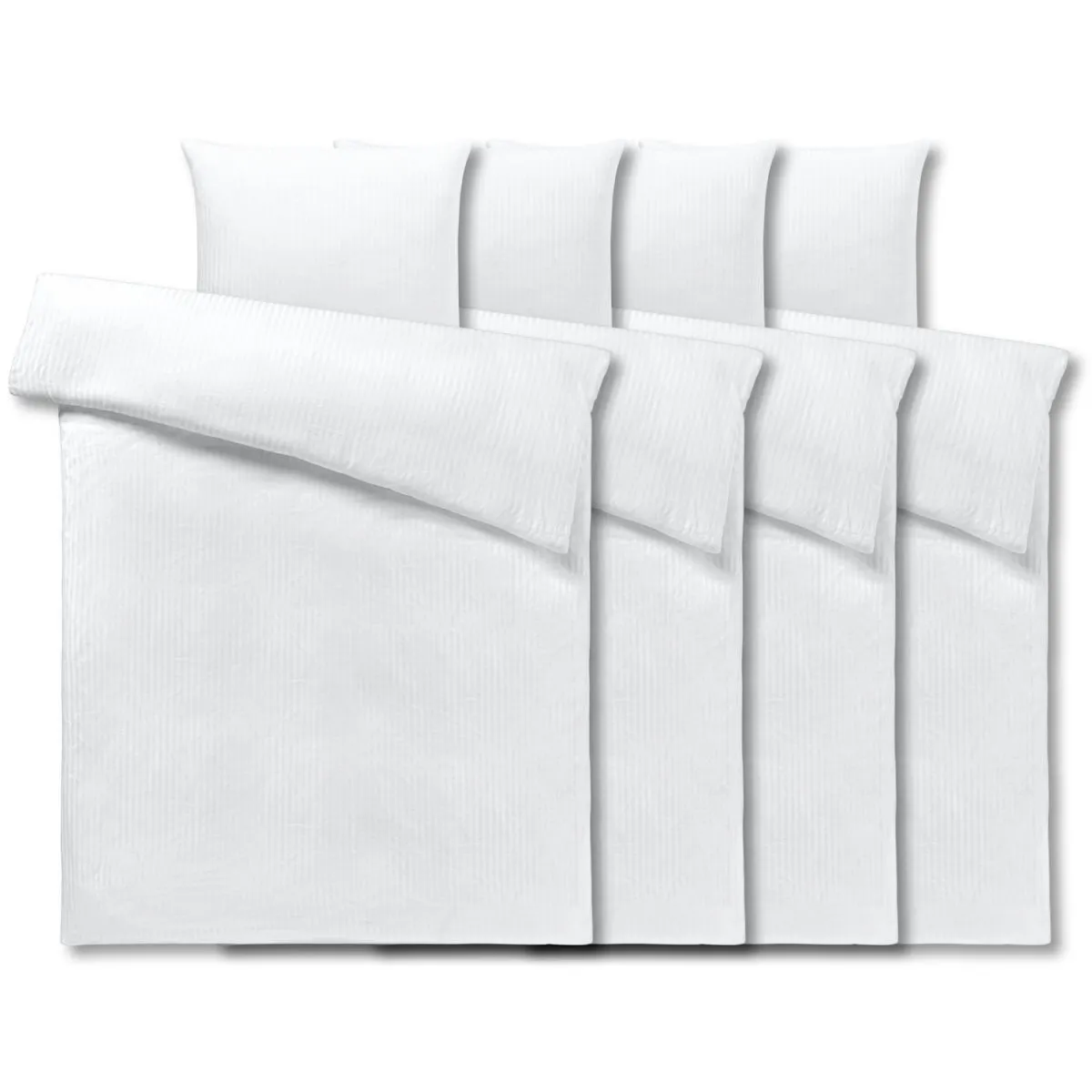 4x PULSIVA Coordianto Satina a righe sottili 10 mm; 155x220 cm (LxL), 80x80 cm (LxL); bianco; 4 set / Pacco