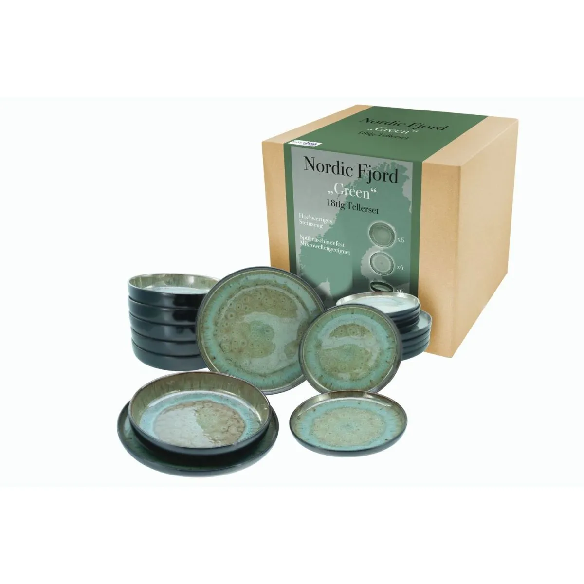 creaTable Nordic Fjord - Set di piatti da 18 pezzi; verde