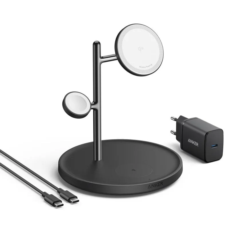 Anker MagGo 3-in-1 Qi2 15W Stazione di ricarica wireless regolabile Nero