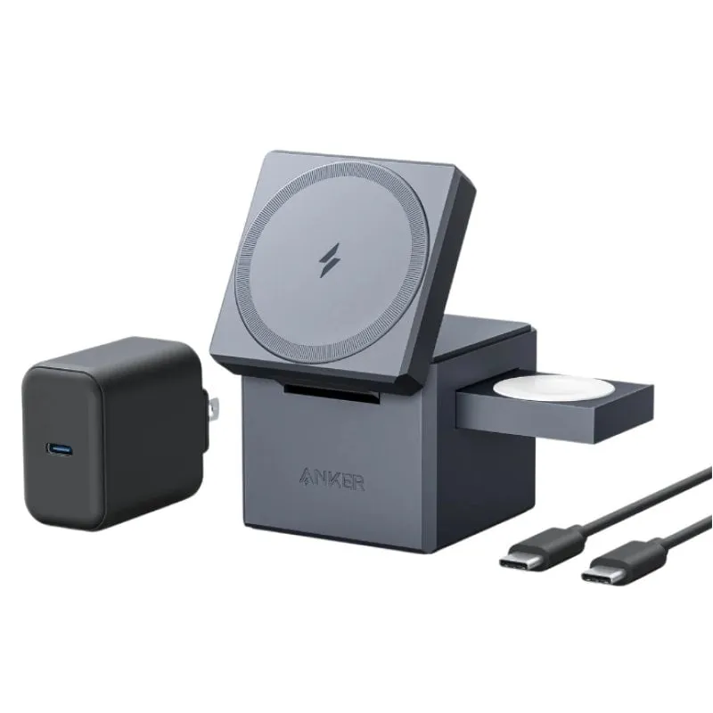 Anker Hub di ricarica wireless magnetico 3 in 1 da 15 W con MagSafe, grigio