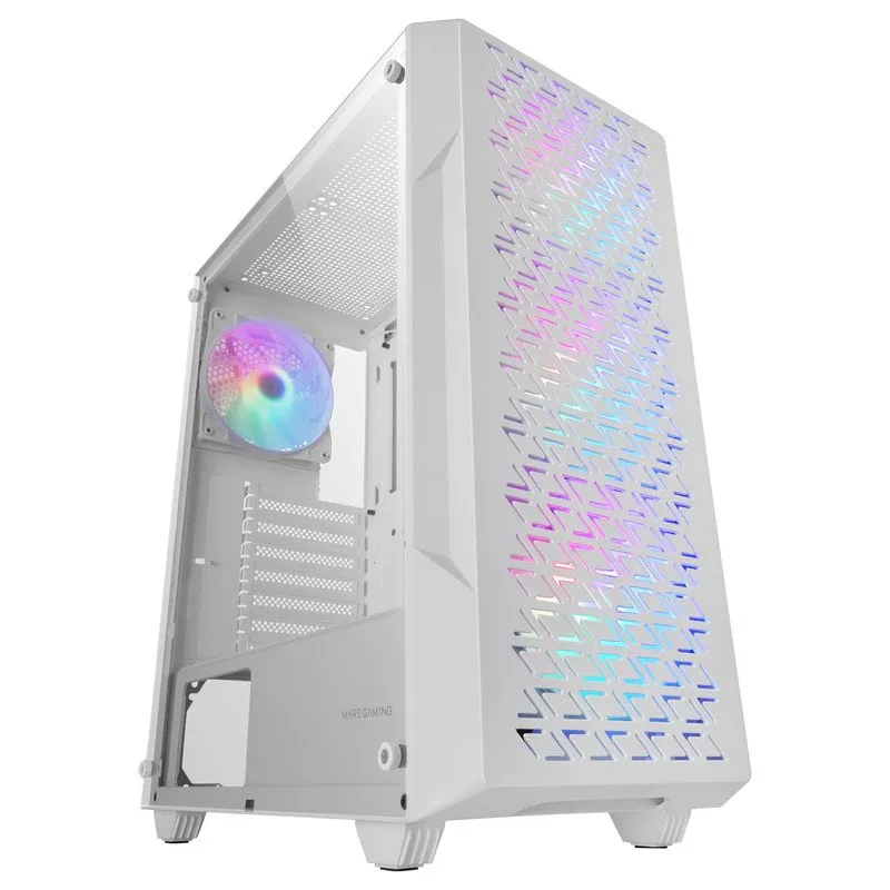 Mars Gaming MC-GEO ATX Gaming Case 4x Ventole FRGB 12cm Rete Frontale Vetro Temperato Bianco