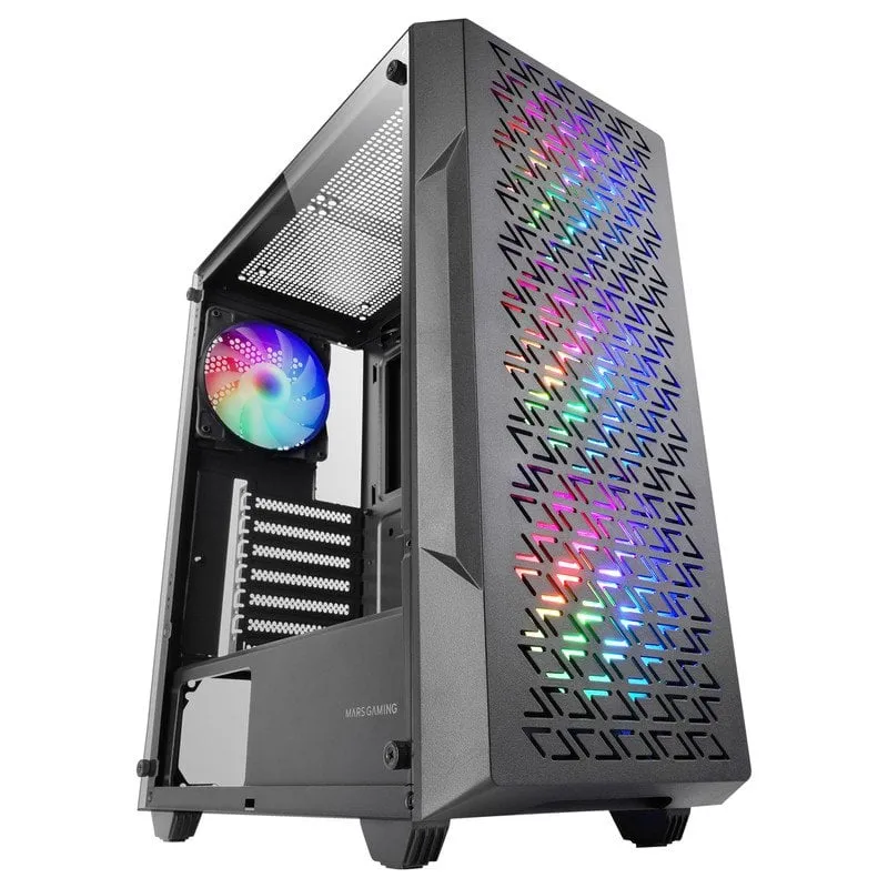 Mars Gaming MC-GEO ATX Gaming Case 4x 12cm FRGB Ventole Frontale in Mesh Vetro Temperato Nero