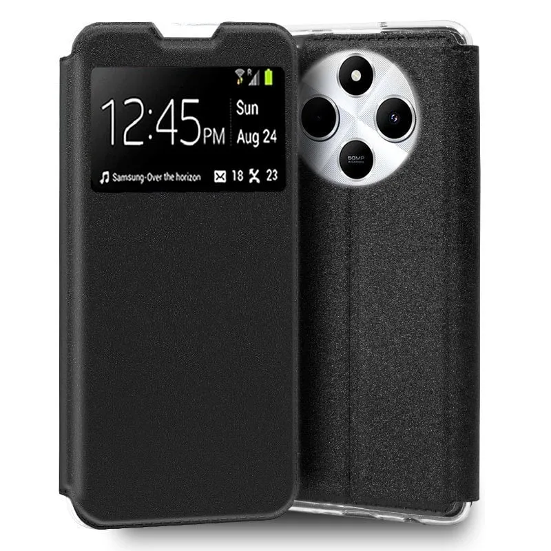 Custodia Flip Cover Nera Semplice e Cool per Xiaomi Redmi 14C / POCO C75