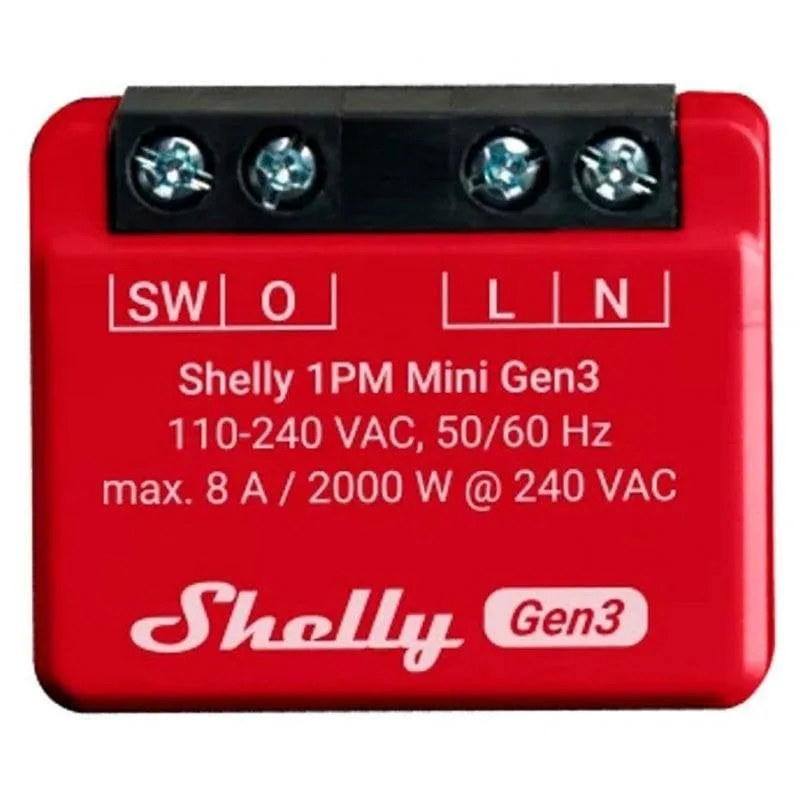 Relè Wi-Fi Shelly 1PM Mini Gen3 Monitoraggio energia, Controllo universale, Da incasso