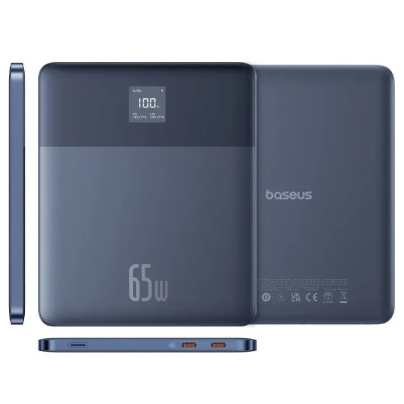 Batteria esterna Baseus Blade2 a ricarica rapida per laptop con display digitale intelligente 12000mAh, 65W Blu (con cavo Baseus USB Type-C a Type-C a ricarica rapida 100W (20V/5A) da 50 cm Bianco)