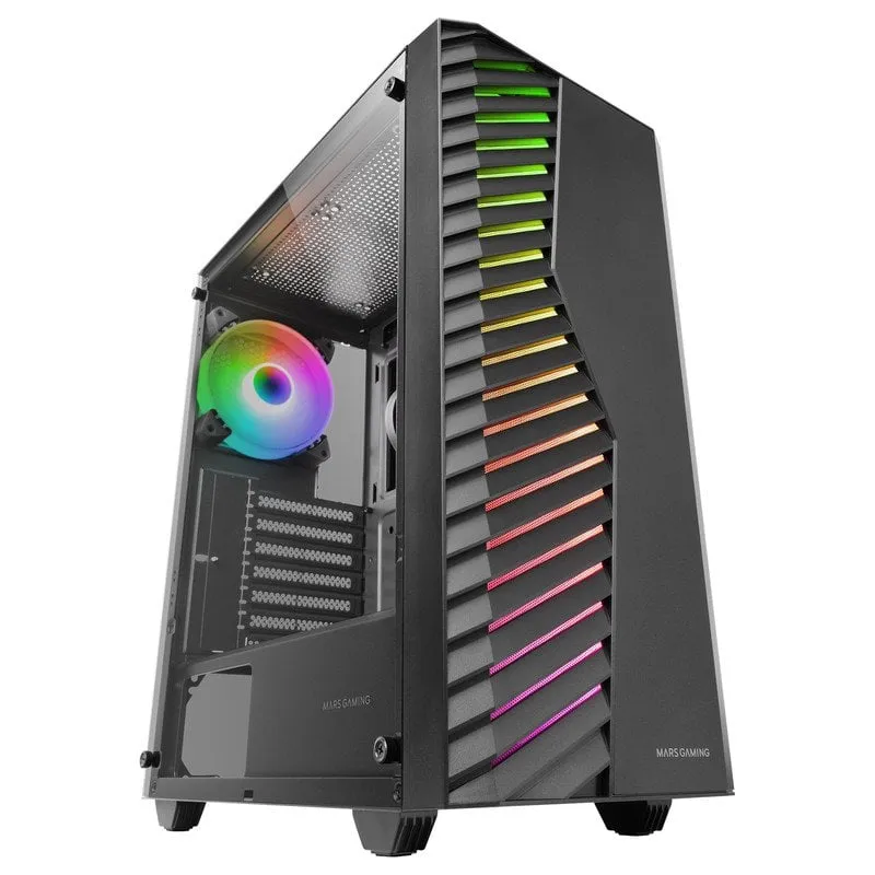 Mars Gaming MC-VOLT Custodia ATX Ventola ARGB Griglia anteriore ARGB da 120 mm Vetro temperato Nero