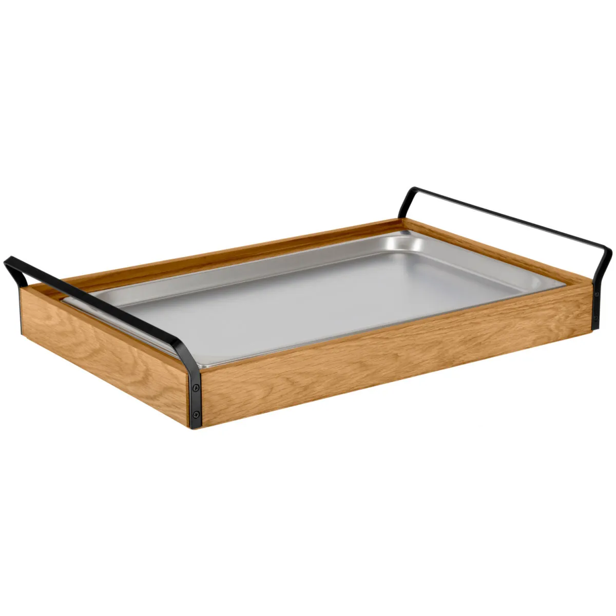 VEGA Vetrina refrigerata con piastre eutettiche Esino bassa, GN 1/1, in acciaio; GN 1/1, 61.9x38.6x10.9 cm (LxLxH); quercia/nero/acciaio inox; rettangolare