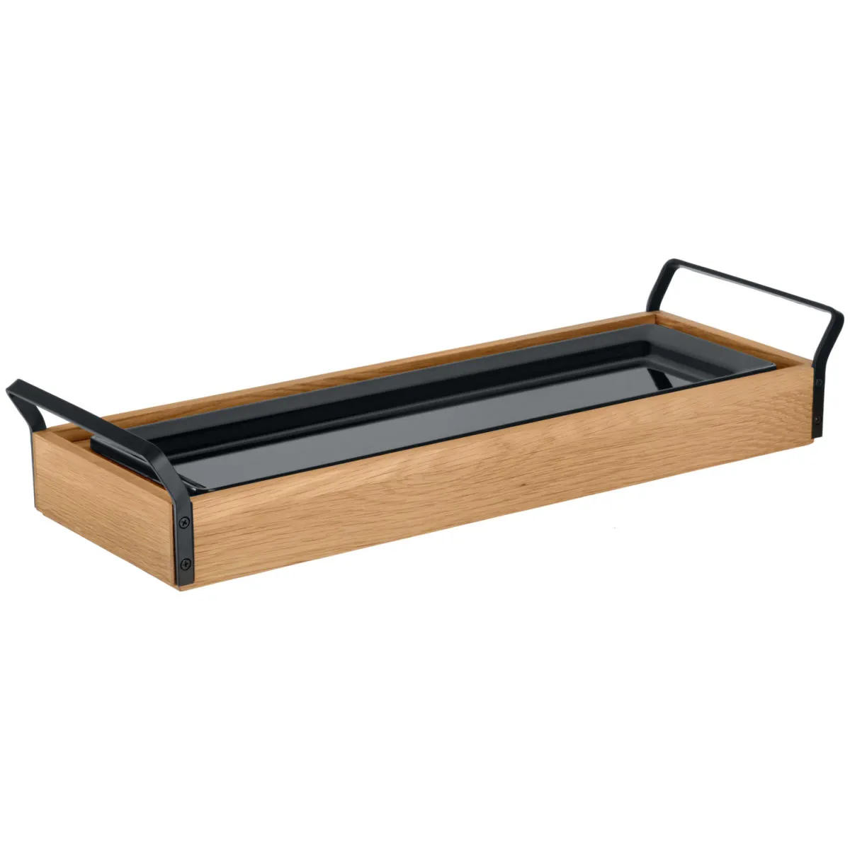 VEGA Vetrina refrigerata con piastre eutettiche Esino bassa, GN 2/4, in melamina; GN 2/4, 61.9x21x10.9 cm (LxLxH); quercia/nero; rettangolare