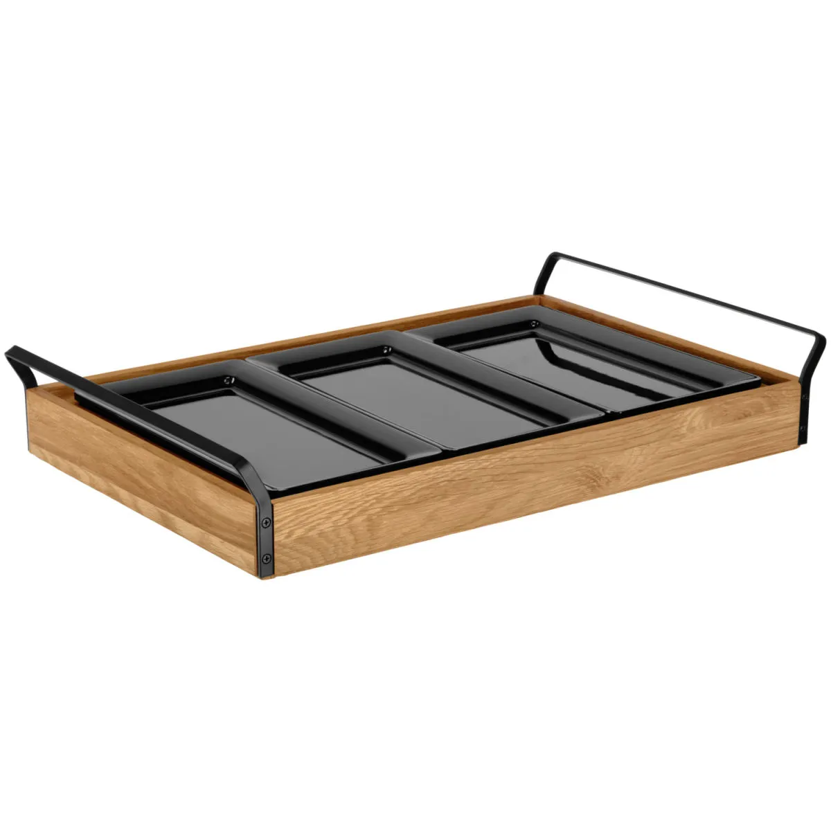 VEGA Vetrina refrigerata con piastre eutettiche Esino bassa, 3x GN 1/3, in melamina; GN 1/1, 61.9x38.6x10.9 cm (LxLxH); quercia/nero; rettangolare