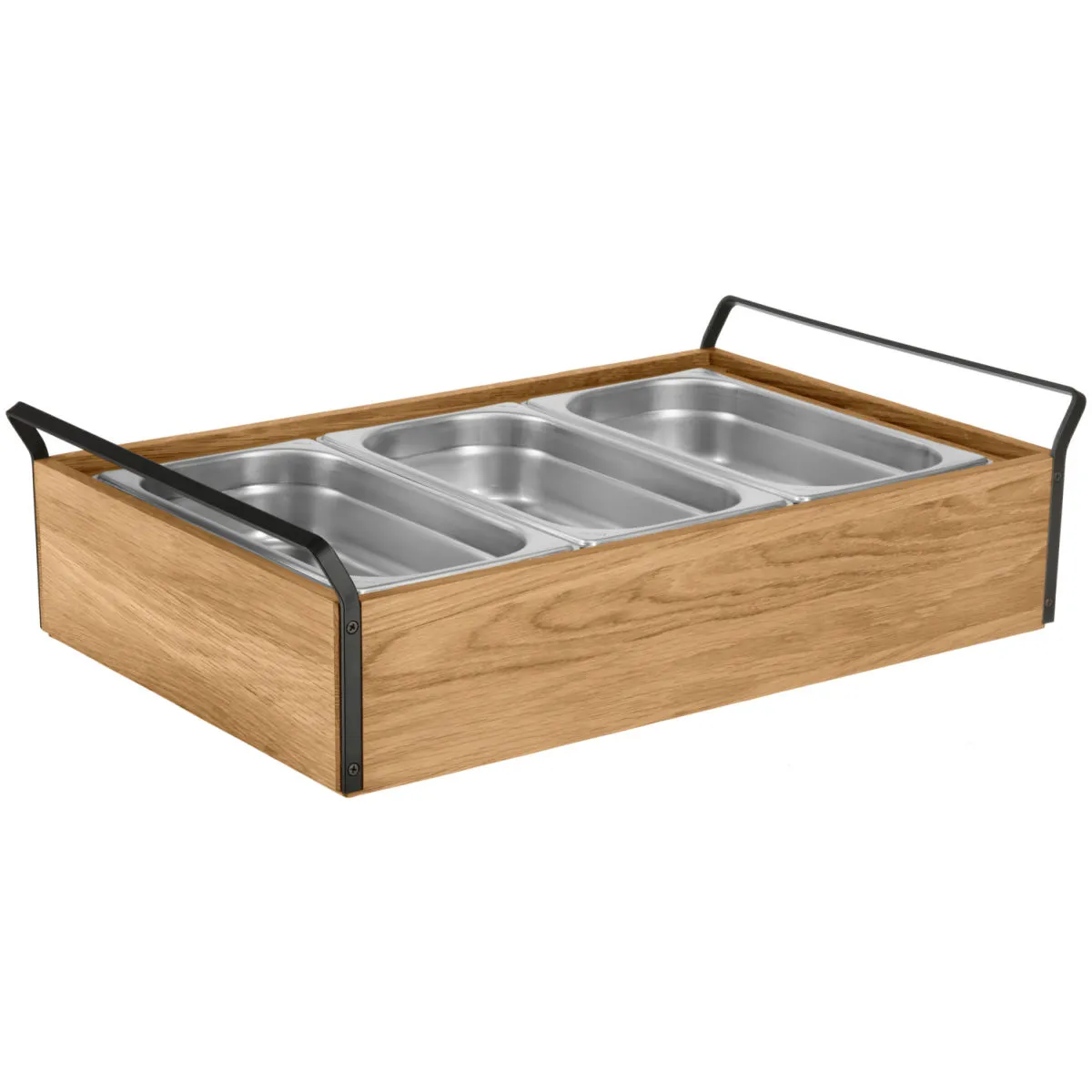 VEGA Vetrina refrigerata con piastre eutettiche Esino media, 3x GN 1/3, in acciaio; GN 1/1, 61.9x38.6x16.9 cm (LxLxH); quercia/nero/acciaio inox; rettangolare