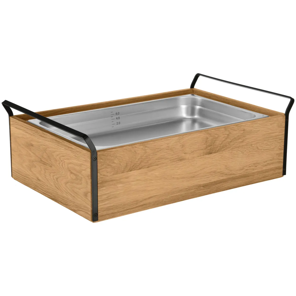 VEGA Vetrina refrigerata con piastre eutettiche Esino alta, 6,5 cm, GN 1/1, in acciaio; GN 1/1, 61.9x38.6x20.9 cm (LxLxH); quercia/nero/acciaio inox; rettangolare