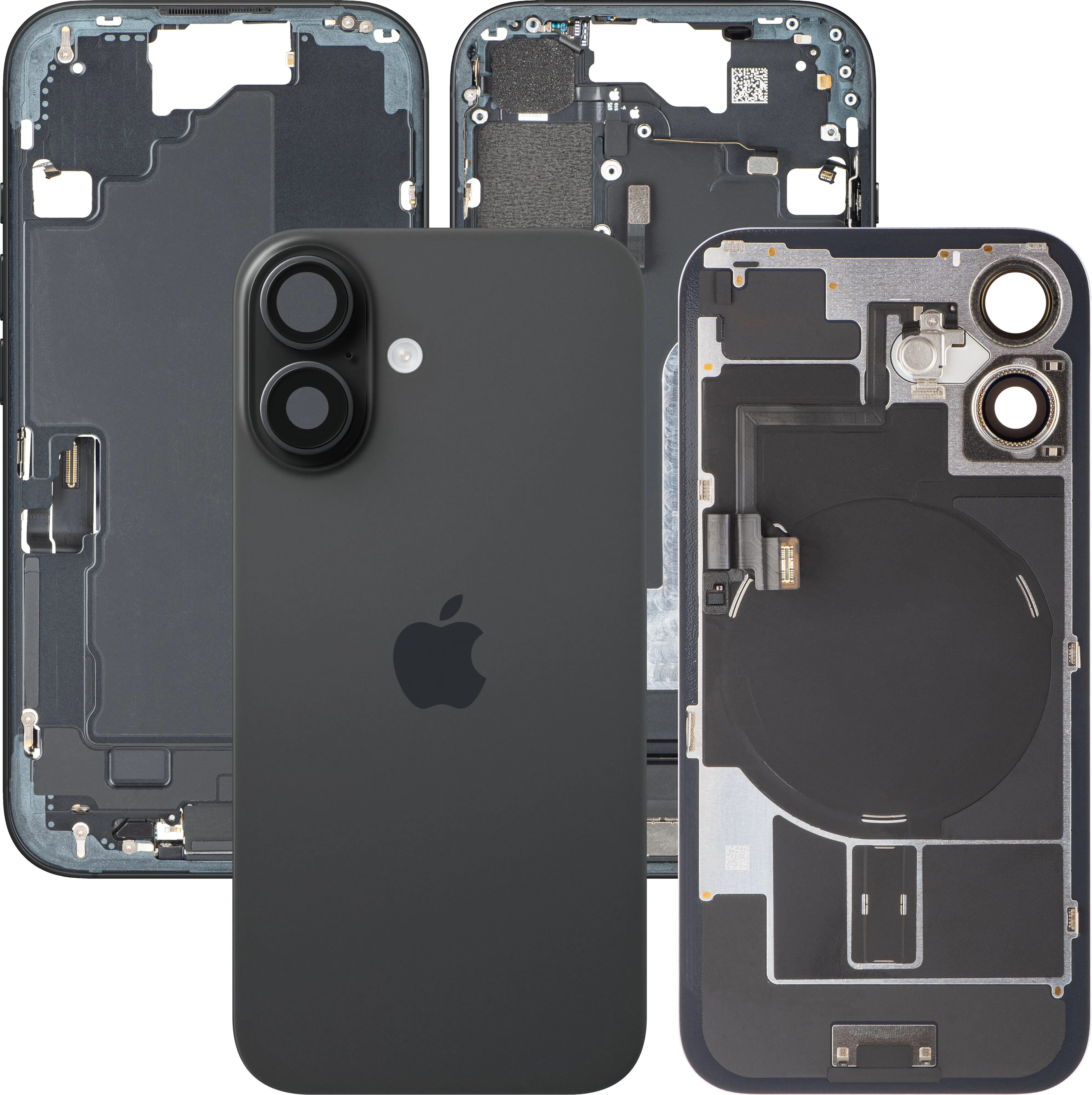 Cover Batteria Apple iPhone 16, Con Scocca Centrale, Parti Complete, Nero, Swap Premium