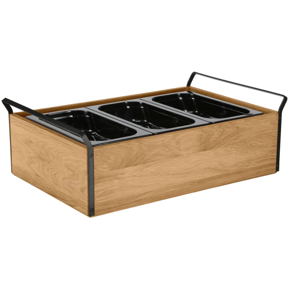 VEGA Vetrina refrigerata con piastre eutettiche Esino alta, 6,5 cm, 3x GN 1/3, in melamina; GN 1/1, 61.9x38.6x20.9 cm (LxLxH); quercia/nero; rettangolare