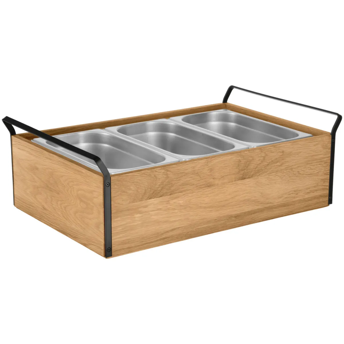 VEGA Vetrina refrigerata con piastre eutettiche Esino alta, 10 cm, 3x GN 1/3, in acciaio; GN 1/1, 61.9x38.6x20.9 cm (LxLxH); quercia/nero/acciaio inox; rettangolare