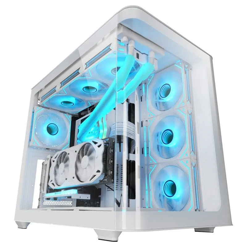 Mars Gaming MC-FUSION Gaming ATX Vetro temperato curvato continuo a doppia camera Bianco