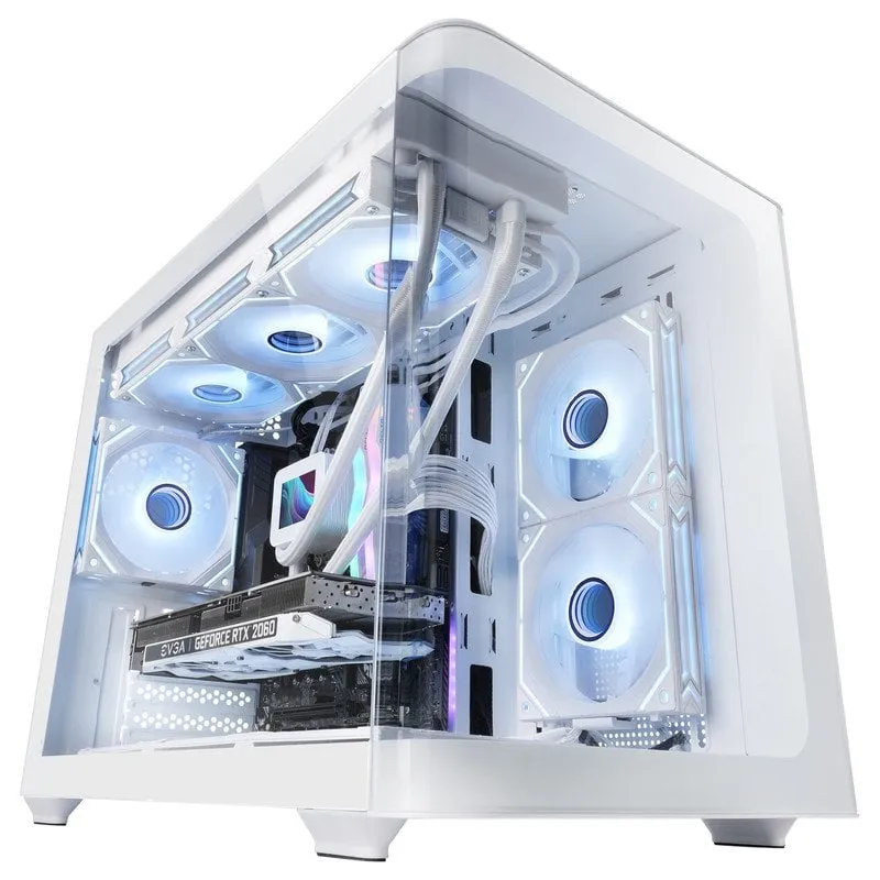 Mars Gaming MC-FUSIONM Custodia da gioco Micro-ATX in vetro temperato a doppia camera curva continua bianca
