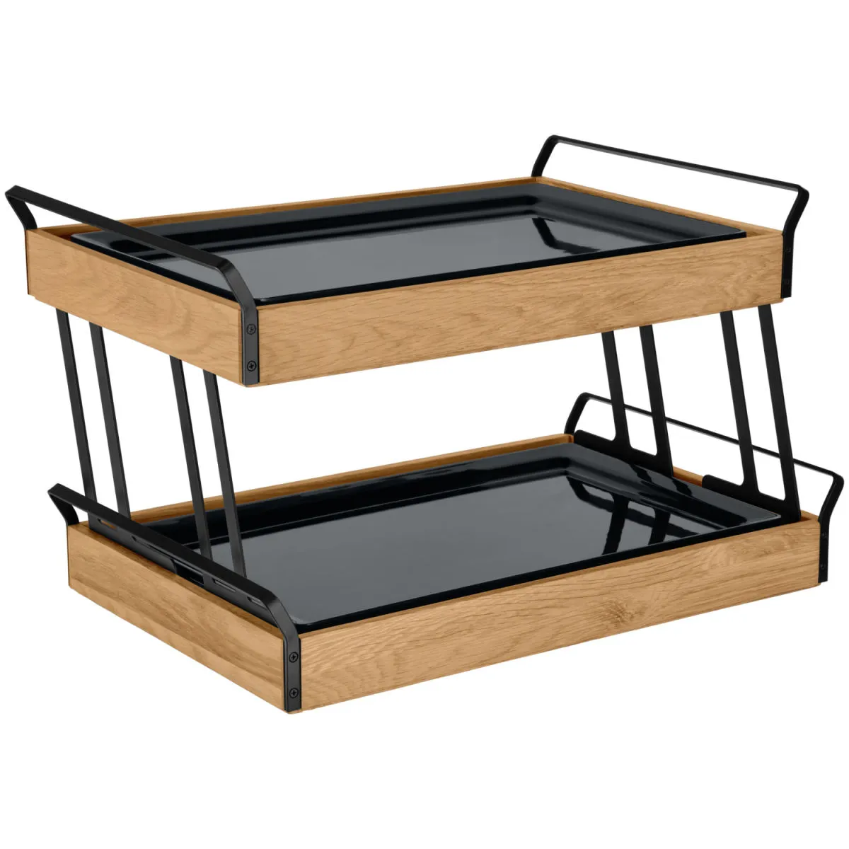 VEGA Vetrina refrigerata con piastre eutettiche Esino bassa, GN 2x 1/1, a due ripiani, in melamina; GN 1/1, 61.9x38.6x36.9 cm (LxLxH); quercia/nero; rettangolare