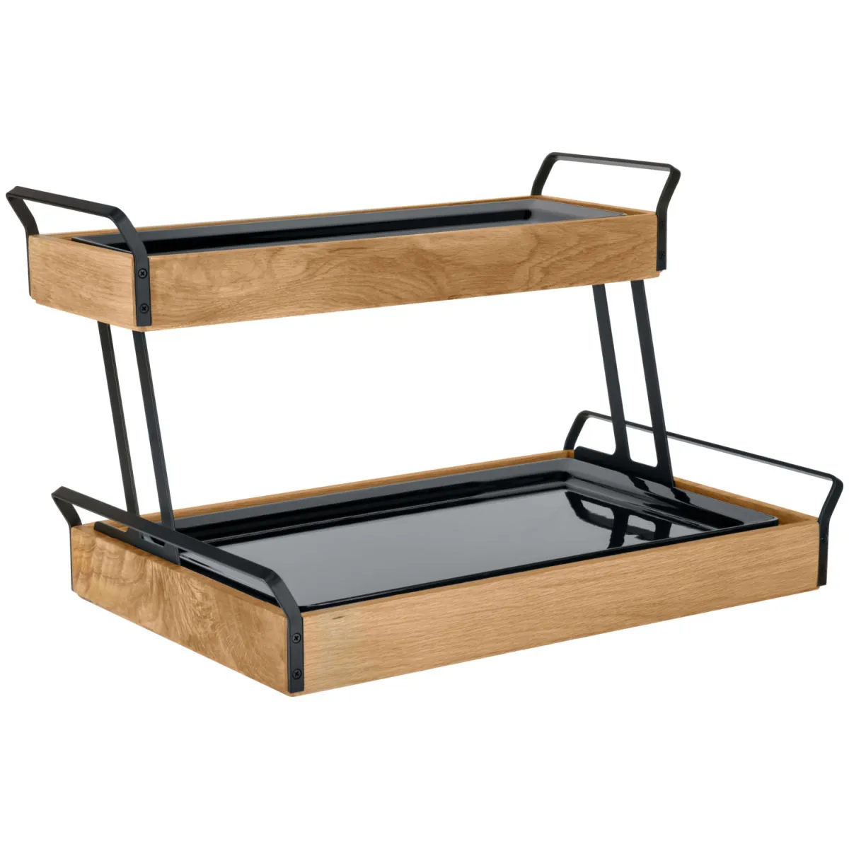 VEGA Vetrina refrigerata con piastre eutettiche Esino bassa, GN 1/1 + 2/4, a due ripiani, in melamina; GN 1/1, 61.9x38.6x36.9 cm (LxLxH); quercia/nero; rettangolare