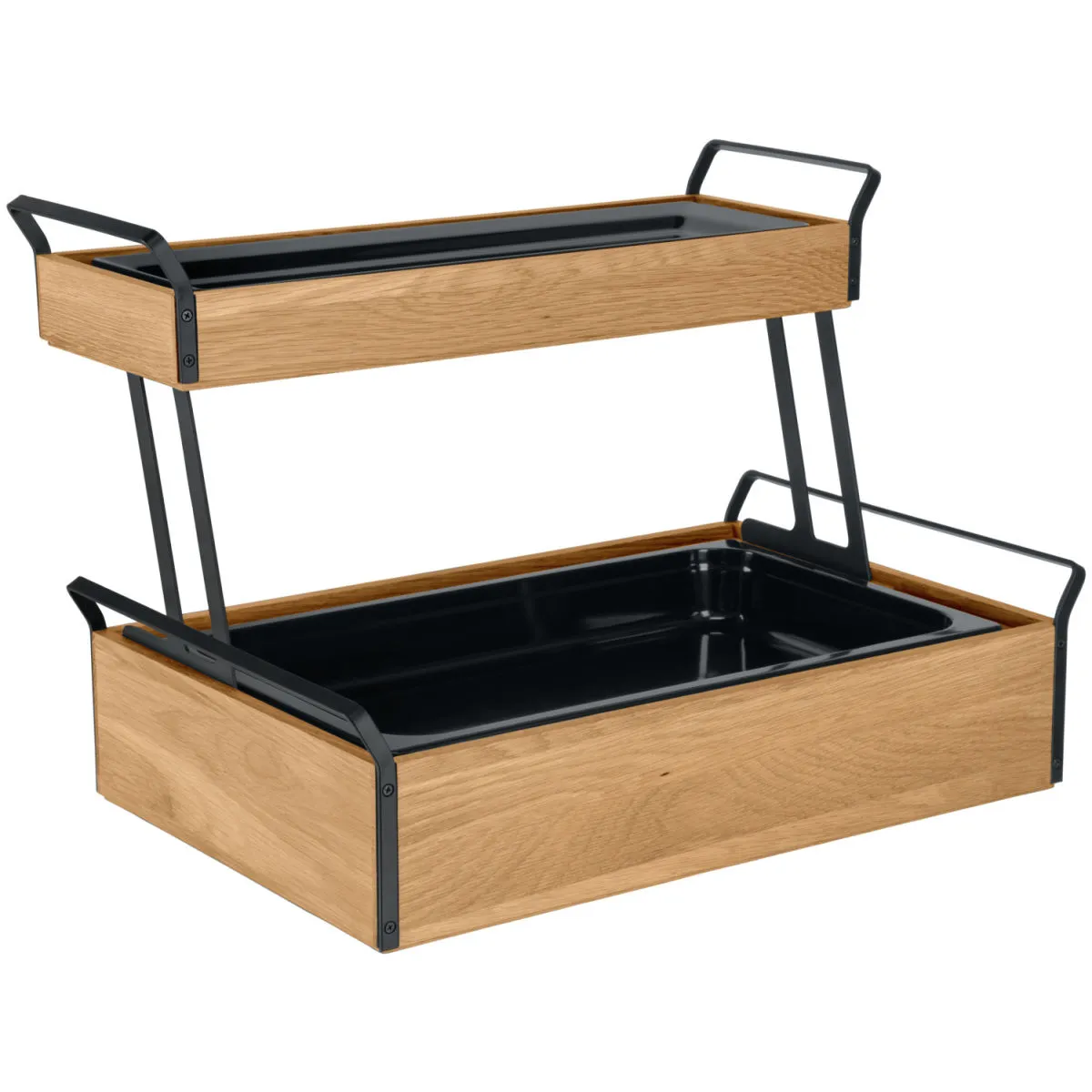 VEGA Vetrina refrigerata con piastre eutettiche Esino media GN 1/1 + bassa 2/4, a due ripiani, in melamina; GN 1/1, 61.9x38.6x42.9 cm (LxLxH); quercia/nero; rettangolare