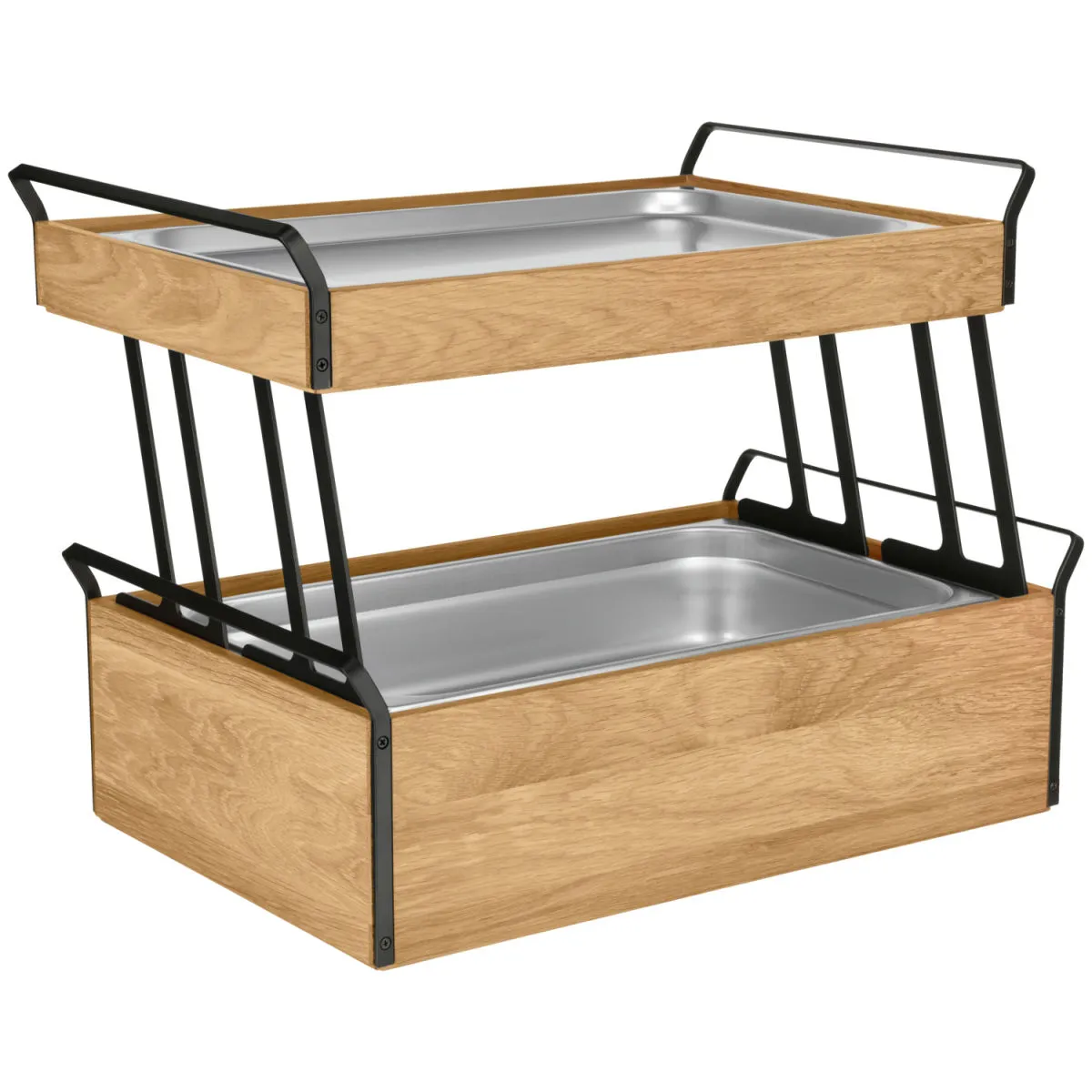 VEGA Vetrina refrigerata con piastre eutettiche Esino alta + bassa GN 1/1, a due ripiani, in acciaio; GN 1/1, 61.9x38.6x46.9 cm (LxLxH); quercia/nero/acciaio inox; rettangolare