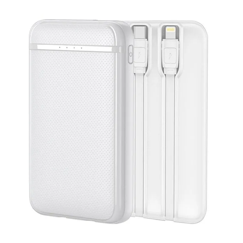 Cool 5000 mAh Power Bank Batteria Esterna con Cavi USB-C / Lightning Bianco