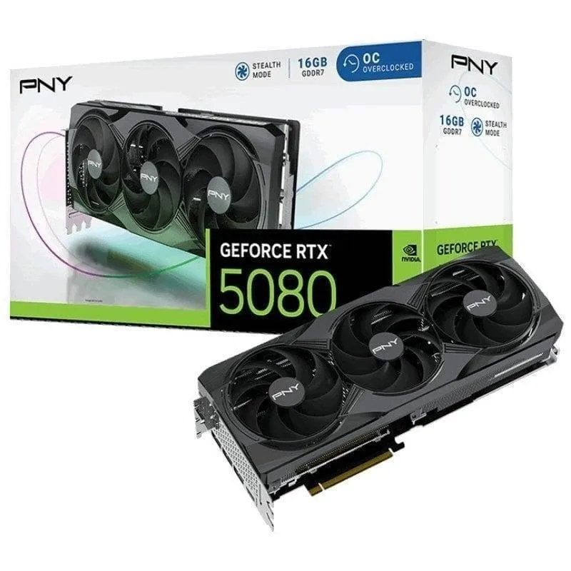 Scheda Grafica PNY GeForce RTX 5080 Overclocked Triple Fan 16GB GDDR7 Reflex 2 RTX AI DLSS4