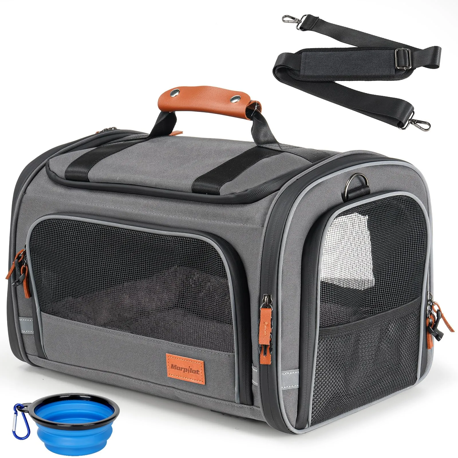 Morpilot Trasportino per gatti grandi e cuccioli fino a 5 kg, con cerniere di sicurezza, pieghevole, per il trasporto di gatti e cani, per andare al veterinario, 40x28x28cm