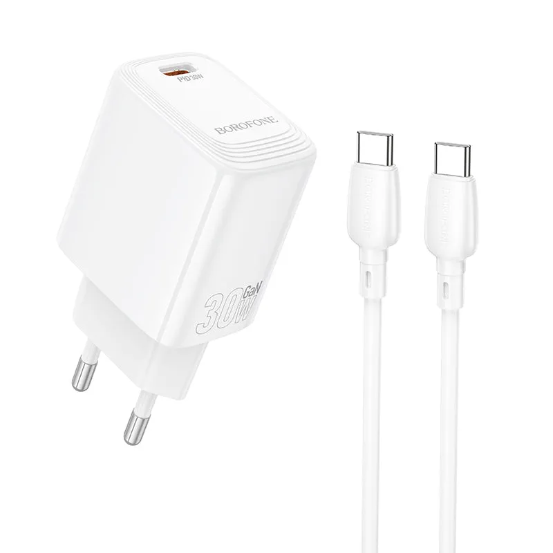 Caricabatterie Rete con Cavo USB-C Borofone BN28 Fuente, 30W, 3A, 1 x USB-C, Bianco