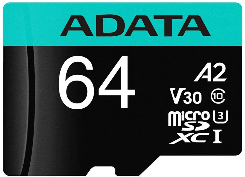 Scheda di Memoria microSDXC Adata Premier Pro, 64Gb, Classe 10 / UHS-1 U3, Con Adattatore AUSDX64GUI3V30SA2-RA1