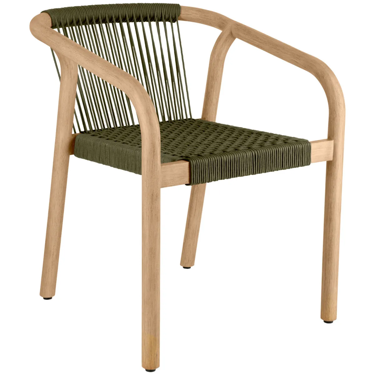 2x VEGA Sedia da esterno Kando; 58x58x75 cm (LxPxH); seduta verde oliva, struttura naturale; 2 pz. / Pacco