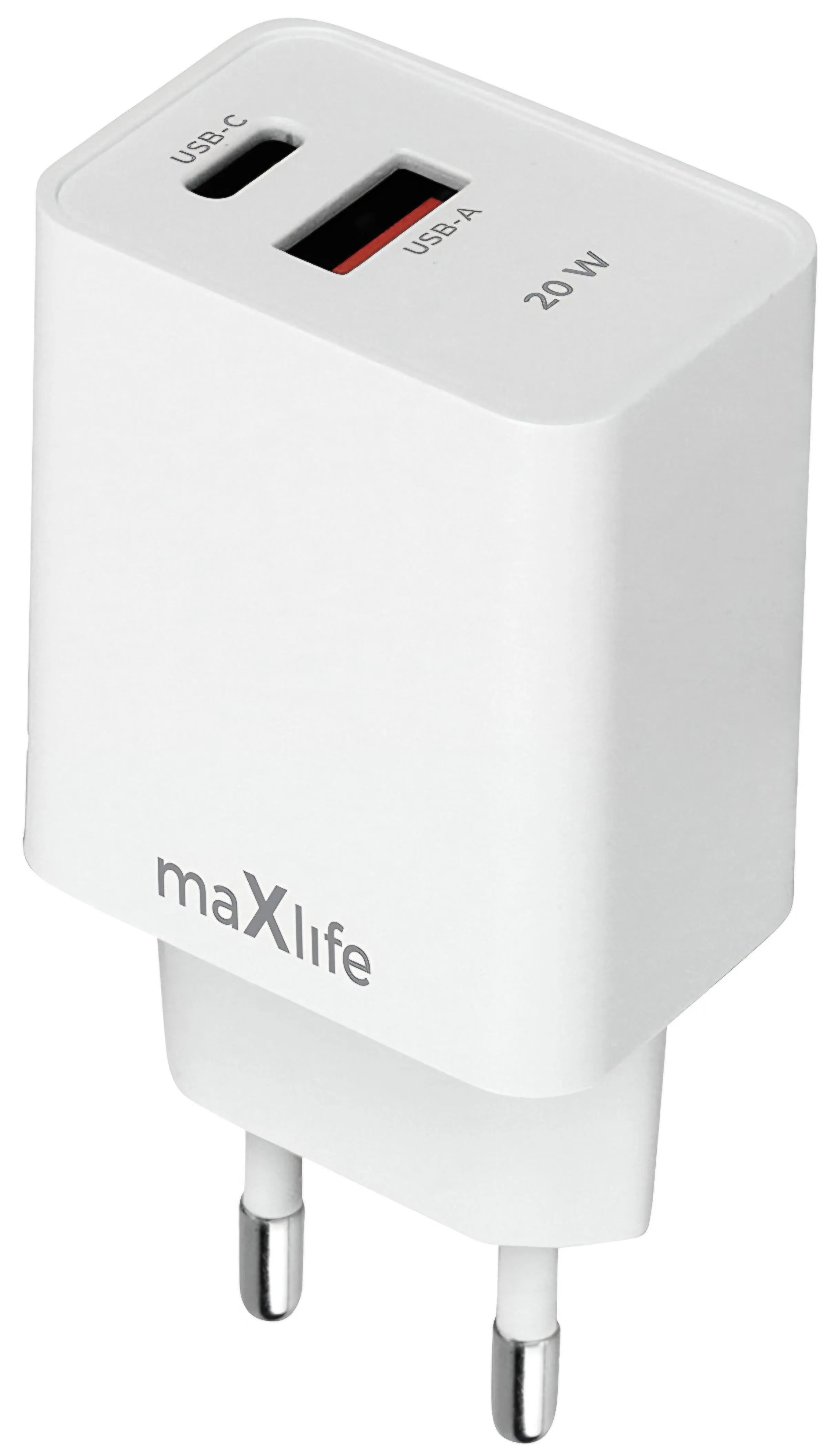 Caricabatterie Rete MaXlife MXTC-13-20AC, 20W, 3A, 1 x USB-A - 1 x USB-C, Bianco