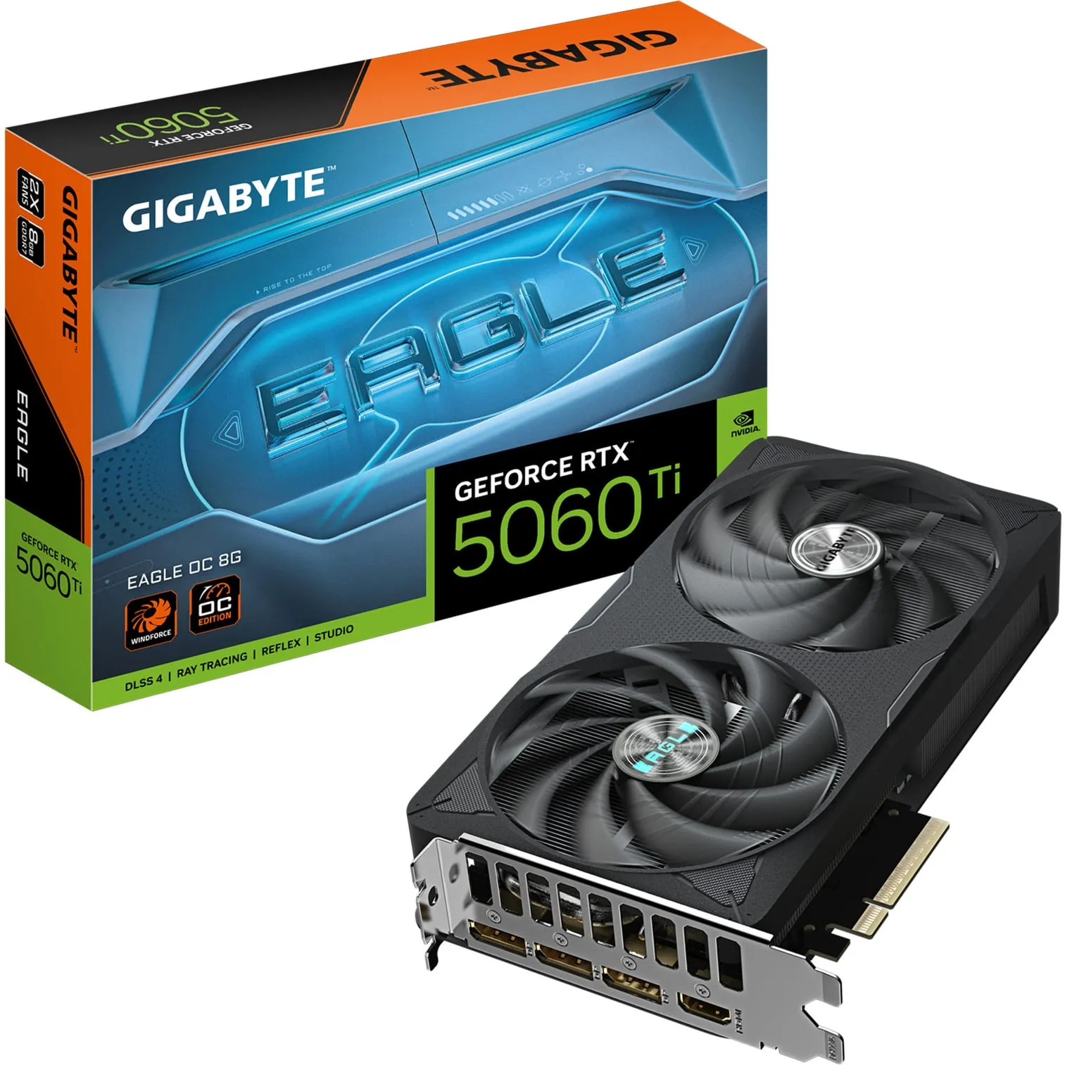GeForce RTX 5060 Ti EAGLE OC 8G Scheda Grafica – 8 GB GDDR7, 128 bit, PCI-E 5.0, 2617 MHz Frequenza del core, 3 x DisplayPort, 1 x HDMI, GV-N506TEAGLE OC-8GD