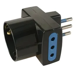 Adattatore 2 prese 2P+T 10A (std italiano); 1 presa 2P +T (std italiano 10A e tedesco 16A) Nero PP0467 1R