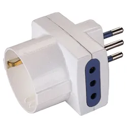 Adattatore 2 prese 2P+T 10A (std italiano); 1 presa 2P+T (std italiano 10A e tedesco 16A) Bianco PP0467 R