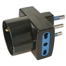 Adattatore 2 prese 2P+T 10/16A (bipasso italiano); 1 presa 2P+T (std italiano 10A e tedesco 16A) Nero PP0468 1R