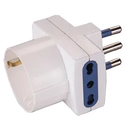 Adattatore 2 prese 2P+T 10/16A (bipasso italiano); 1 presa 2P+T (std italiano 10A e tedesco 16A) Bianco PP0468R