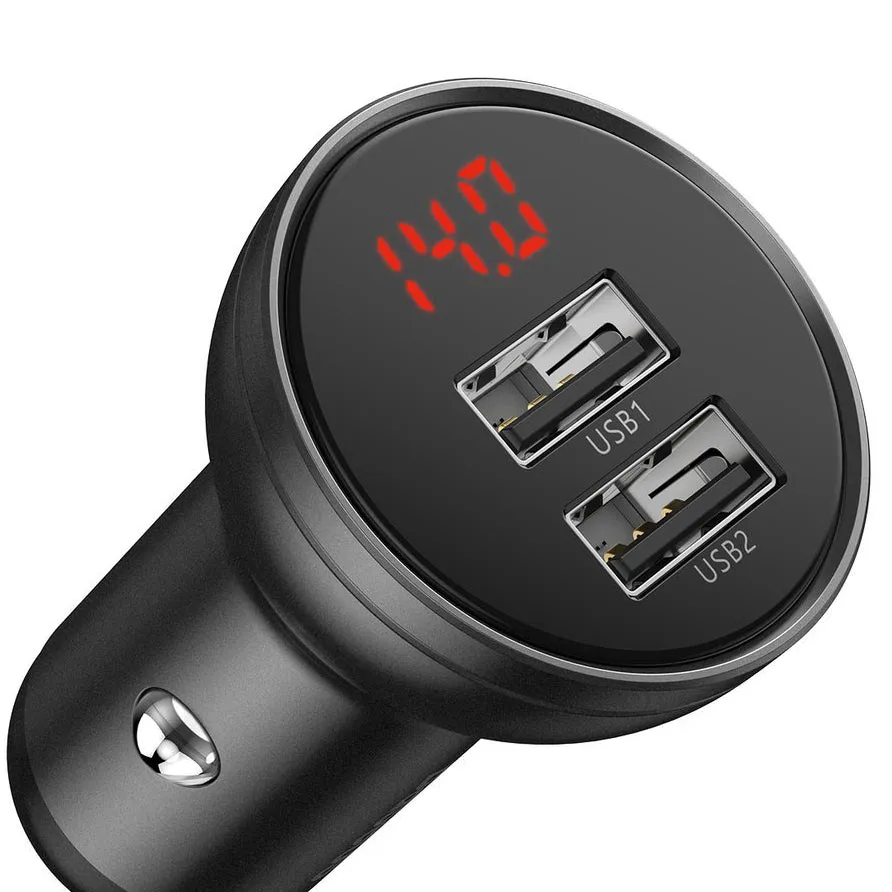 Caricabatterie Auto Baseus Digital Display, 24W, 2.4A, 2 x USB-A, Grigio CCBX-0G