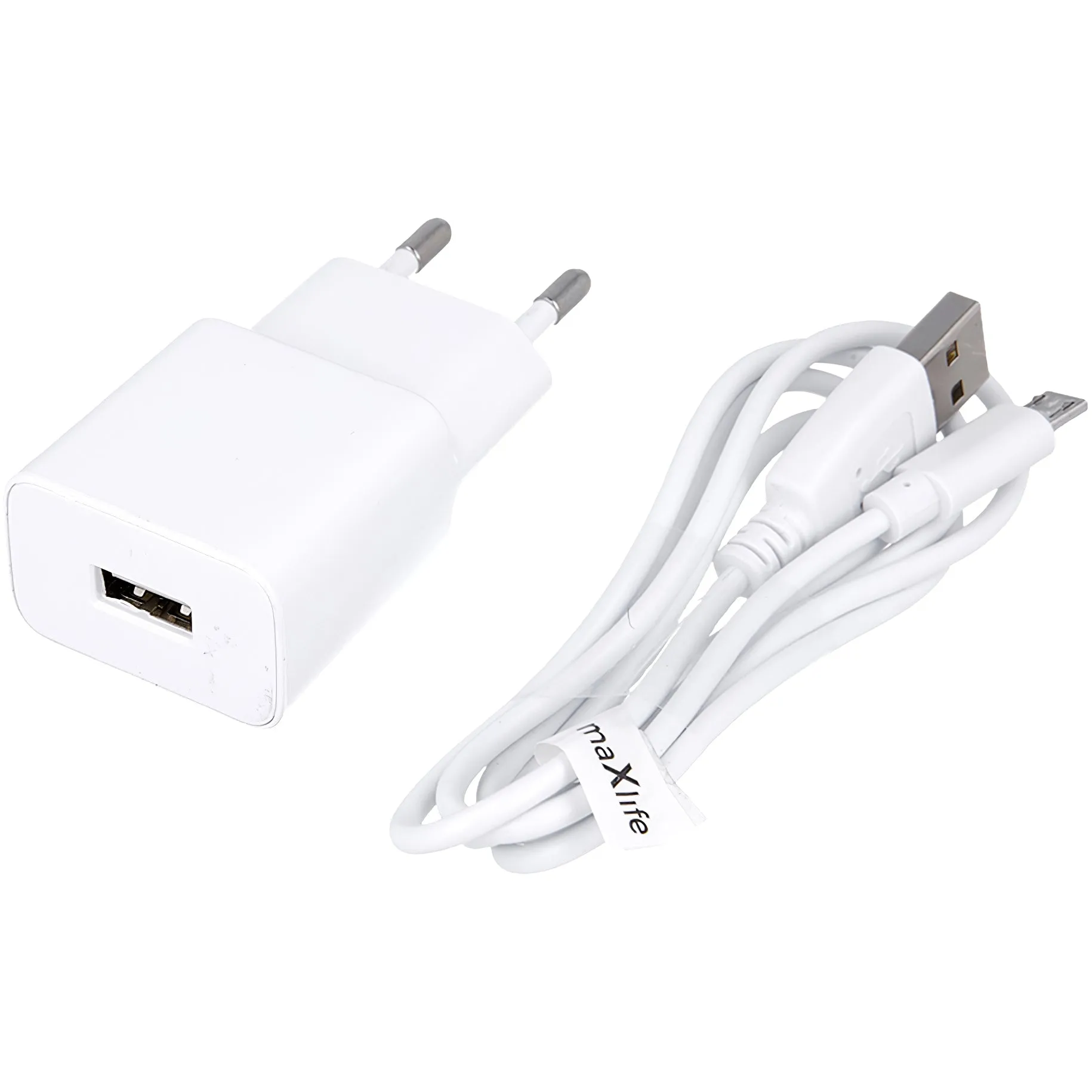 Caricabatterie da rete con cavo microUSB MaXlife MXTC-01, 10.5W, 2.1A, 1 x USB-A, Bianco