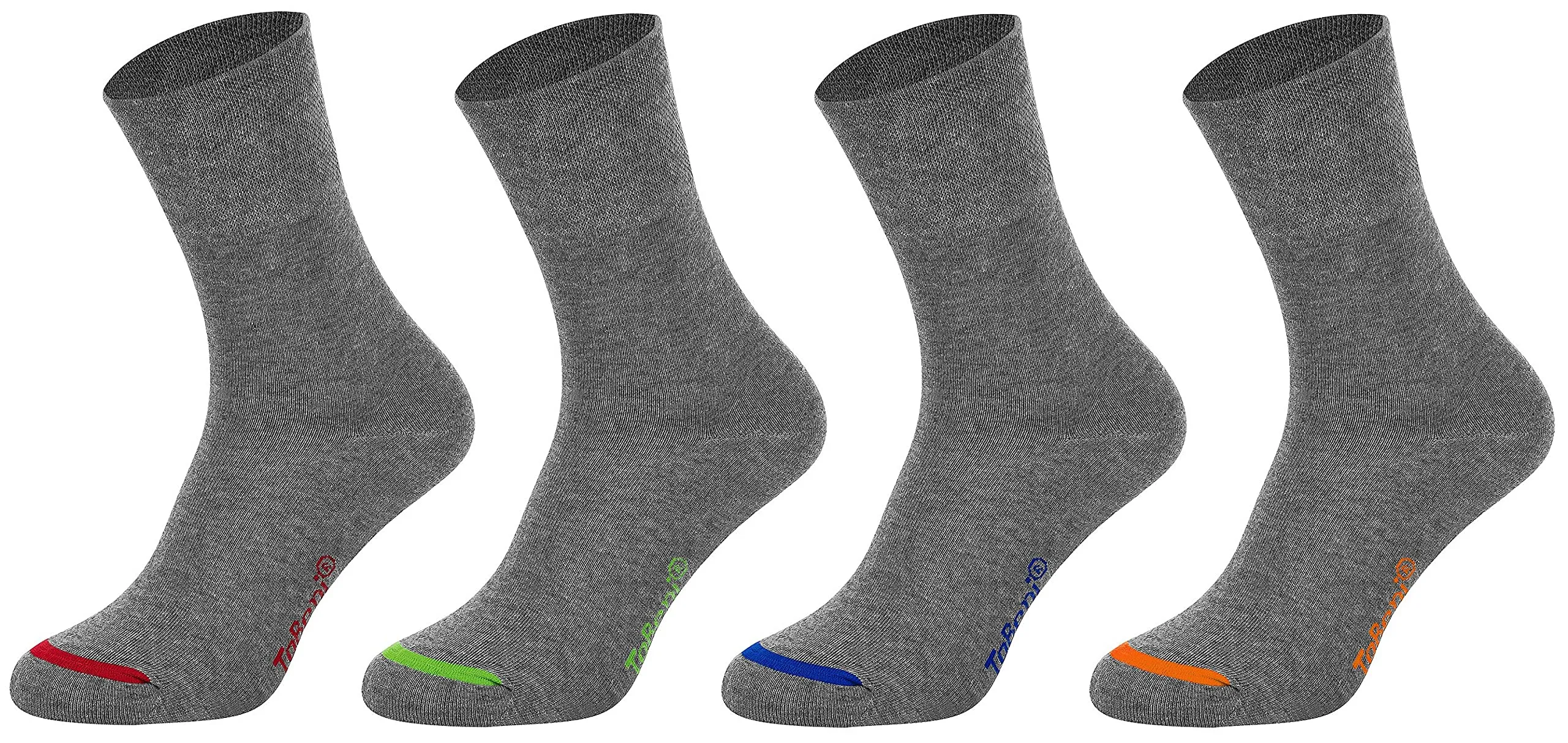Tobeni 8 Paia Donna Uomo Calze Cotone Comfort Cintura senza Gomma Business Traspirante Unisex Colore Grigio Punta Colorata Taglia 43-46