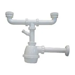 Sifone scarico per lavelli 2 vasche (1"1/4F) Bianco S0004