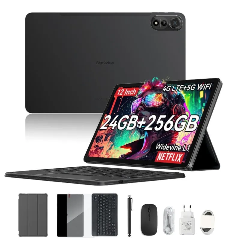 Tablet Blackview Mega 2 WiFi + 4G 12" 12GB 256GB Grigio con Teclado e Stylus Pen