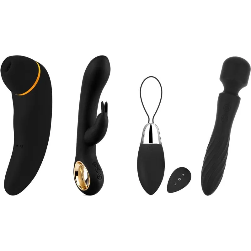 Kit di giocattoli sessuali Hugbox: succhia clitoride, vibratore a forma di coniglietto, uovo vibrante e vibratore a bacchetta