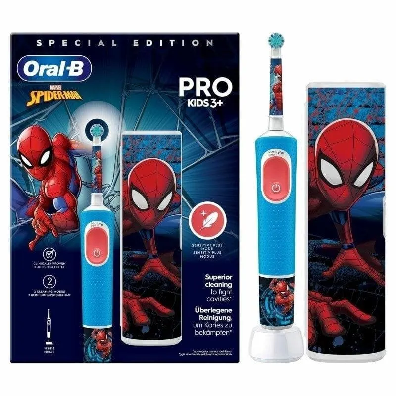 Spazzolino Elettrico Oscillante Bimbi Oral-B Vitality Pro Kids Spiderman 3 Modalità 1 Testina Timer Custodia
