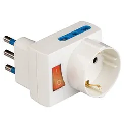 Adattatore con interruttore 2 prese 2P+T 10/16A (bipasso italiano); 1 presa 2P+T (std italiano 10A e tedesco 16A) SALVASPAZIO Bianco PP2382R